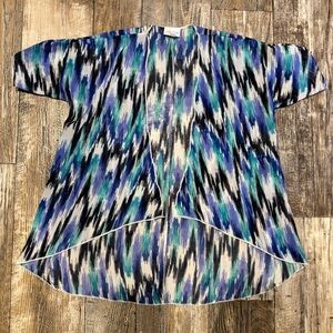 LuLaRoe Kids Open Front Kimono Cardigan / Cover Up – Size 2 – Blue & Teal Print